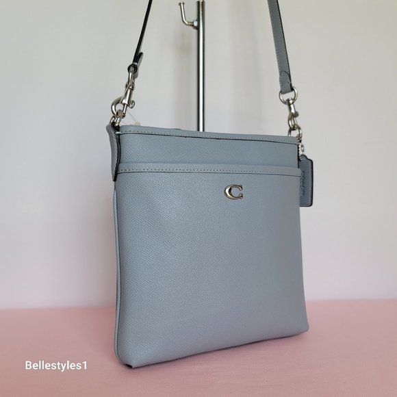 COACH Kitt Crossgrain Leather Messenger Crossbody- Blue Grey color ⭐ - Picture 3 of 16